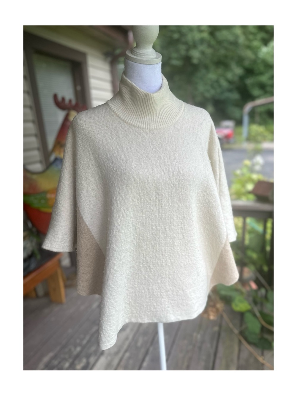 Note di Anita Colorblock Mock Neck Wool/Viscose/Nylon/Cashmere Blend Poncho